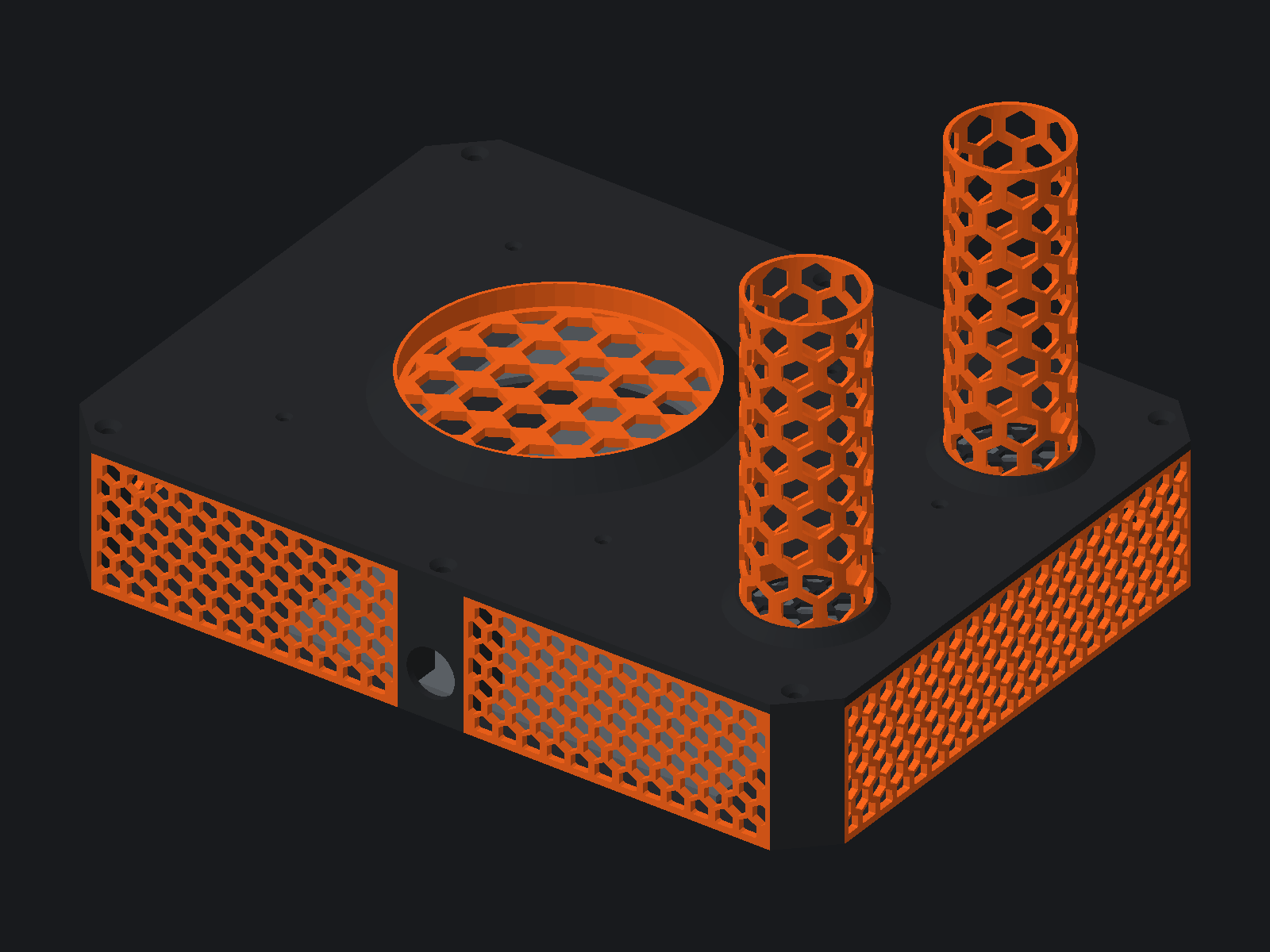 Sécheur assemblé : base noire, grille du casque et deux tubes pour gants orange